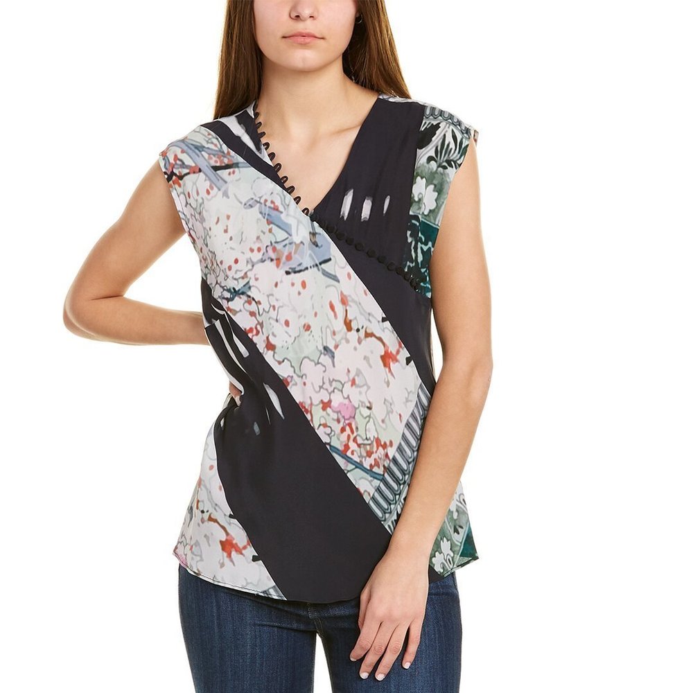 Nicole Miller Collection Button-Loop Silk-Blend Blouse